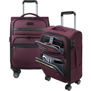 KROSER Softside Expandable Carry On Luggage with Front Business Pockets20 Inch Suitcases with Spinner Wheels & Built-in TSA Lock, Durable Suitcase Rolling Luggage with USB Port, Burgundy