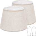 Large Drum Lamp Shades Set of 2, 12"Top x 16"Bottom x 11"High, Beige Lampshades for Table Lamps Floor Lamps, Natural Linen Replacement Lamp Shades, Spider, Harp Holders Included, Easy Assembly