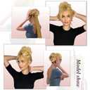 RUWISS Claw Clip Messy Bun Hair Piece Real Human Hair Buns Wavy Curly Chignon Hair Bun Extensions Tousled Updo Hair Buns Claw Clip Ponytail Hairpieces - Brown with Blonde Highlights