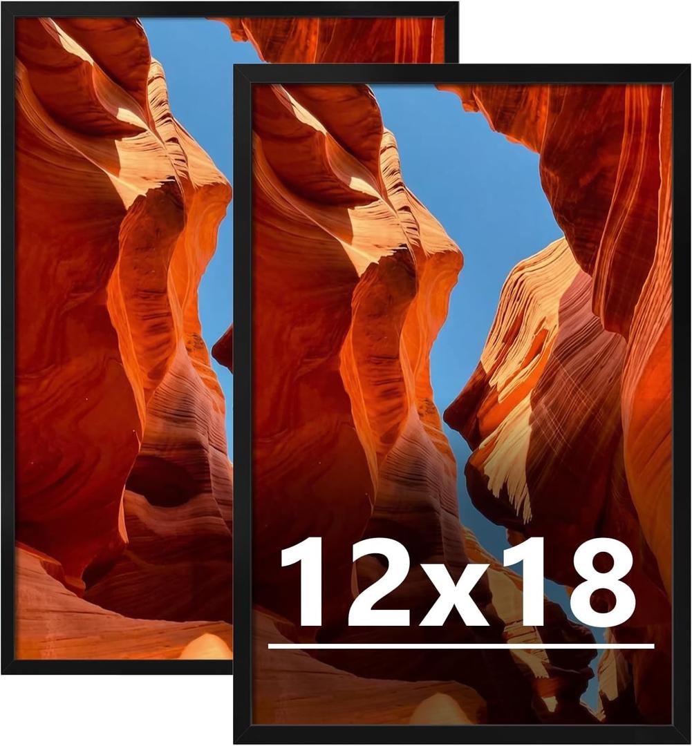 12x18 Picture Frame Set of 2, 12 x 18 Black Picture Frame with HD Plexiglas, 12 by 18 Poster Frame, Display Frame for Vertical or Horizontal, Presenting Spatial Aesthetics-Form & Light Series