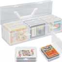 Trading Card Storage Box with 9 Individual Card Cases, Large Capacity Card Game Organizer for Top Loaders, MTG, Pokemon, Board Game & Playing Cards, Clear Plastic Card Storage Case with Insert Boxes