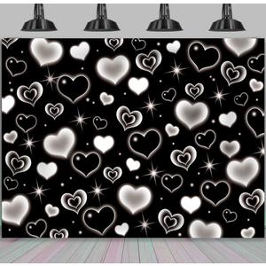 Black Heart 2000s Backdrop Banner 7x5ft Sweet Y2K Photography Background Early 2000s Party Decorations Photo Banner Props Supplies