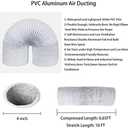 4Inch 10FT Long Flexible Aluminum Air Ducting, Heavy-Duty White 4 Layer Dryer Vent Hose, Dryer Duct for HVAC Ventilation,duct fan systems, 2 Stainless Steel Clamps Include