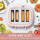 Mueller Retro Toaster 4 Slice with Extra Wide Slots Bagel, Defrost, and Cancel Function, 6 Browning Levels, Dual Independent Controls, Removable Crumb Tray and High Lift Levers, Pink