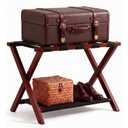 PLUVITA Luggage Rack, Heavy-Duty Bamboo Foldable Suitcase Stand with Storage Shelf, Fits Up to 28" Luggage, Space-Saving Organizer Holder for Guest Room, Bedroom, Hotel, Dorm and Entryway, Brown (1 Pack)