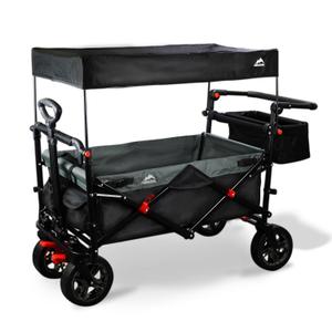 Foldable Wagons with Removable Canopy, Seat Belts, Reversible Handlebar, Removable Canopy, 220lbs Weight Capacity, Folding Wagon for Ages 1+ Years, Suitable for Family Travel, Cargo, Gift