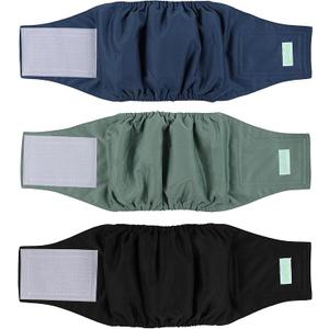 Wegreeco Washable Male Dog Belly Band (Stylish Pattern)  Pack of 3  Washable Male Dog Belly Wrap, Dog Diapers Male (Black, Charcoal, Navy, Large)