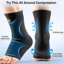 Low-Profile Ankle Braces for Women & Men, Customizable Ankle Compression Sleeve w/Wide Strap, Foot Support Wrap for Plantar Fasciitis Pain Relief, Achilles Tendonitis, Sprain, Black, 1 Pair, Medium