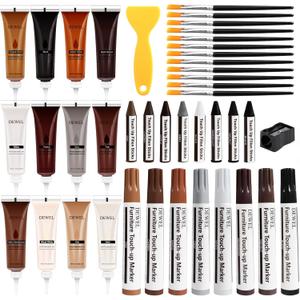 DEWEL Wood Furniture Repair Kit, Upgrade Wood Filler, Furniture Touch Up Markers with Wax Sticks, 42 Pcs Floor Touch Up kit for Scratches, Cracks, Hole, Laminate, Table, Bedposts