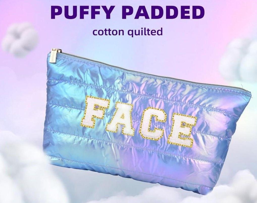 Hiroyuki Iridescent Makeup Bag, 14 inches Cosmetic Bag, Large Capacity Travel Pouch (Face, purple)