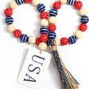 Jetec 4th of July Red White Blue Bead Garland 250th Patriotic Wood Tassle Bead Decorations Red Blue USA Tiered Tray Decor Garland for American Anniversary Independence Day Vase Tiered Tray