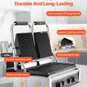 VEVOR Commercial Panini Grill, 3600W Electric Sandwich Panini Maker, Stainless Steel Double Sandwichs Press with Handle and Temp Control, 19x9 in Full Grooved Enamel Plate, for Hamburger Steak Bacon