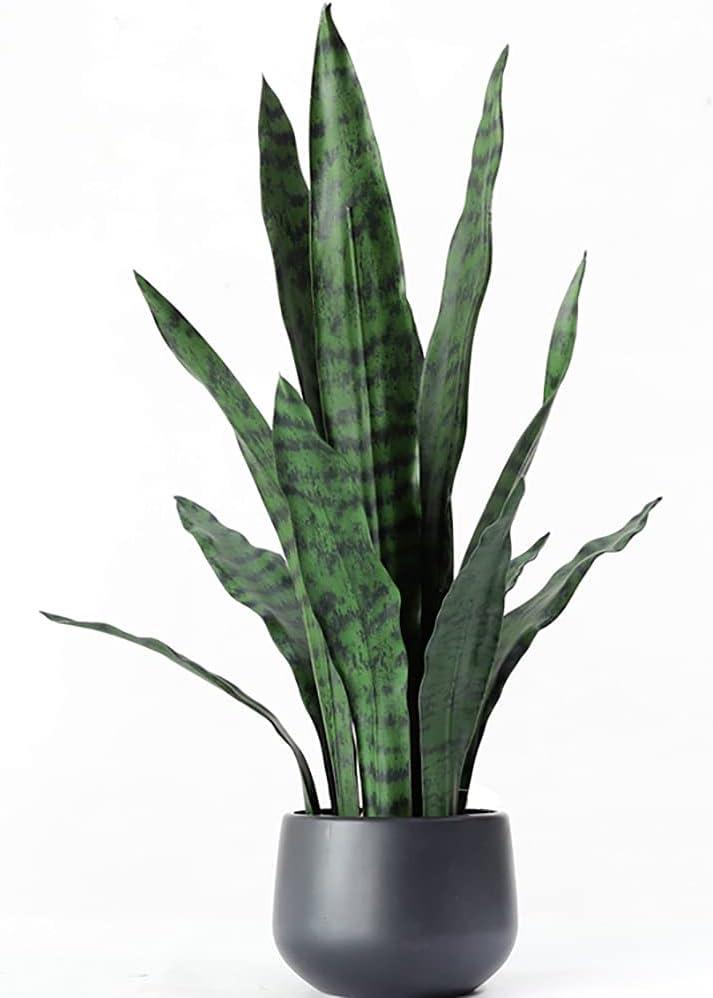 Ollain Artificial Snake Plant with Potted 23.6" Fake Plastic Sansevieria Faux Plants in Pot for Outdoor Window Box Verandah Planter Indoor Outside Home Garde Office Room Gardening Decoration (Green)