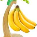 Wooden Banana Holder Stand with Stainless Steel Hooks - Decorative Banana Tree Storage Rack for Kitchen Countertop, Under Cabinet, or Pantry, Fruit Hammock Keeper & Organizer