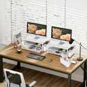 OPNICE Desk Organizers and Accessories, 2-Tier Computer Monitor Stand Riser with Drawer and 2 Pen Holders, Laptop Stand, Office Desk Accessories for Office Supplies, White Wood