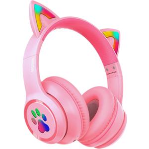 MIDOLA Kids Headphones Cat Ear Wireless Bluetooth 5.3 60H Over Ear, 8H with Led Light Foldable Headset with Aux 3.5mm Mic for Travel Pad Tablet Pink MIDOLA Kids Headphones Cat Ear Wireless Bluetooth 5.3 60H Over Ear, 8H with Led Light Foldable Headset with Aux 3.5mm Mic for Travel Pad Tablet Pink