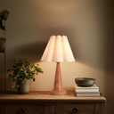 Modern Table Lamp with Petal Linen Lampshade, Light Faux Wood Metal Base, 20.5 Bedside Nightstand Lamp for Bedroom, Living Room, Office, E26 Base, Max 60W (Bulb Not Included)