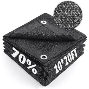 Cool Area 70% Sun Shade Cloth Mesh Tarp with Grommets for Plant Cover 10x20ft Patio Canopy Garden Pergola Greenhouse Car Barn Kennel Black