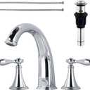 SaniteModar Chrome Bathroom Sink Faucet, Brass Bathroom Faucet, Widespread Bathroom Faucet for Sink 3 Hole, 2 Handles with Water Supply Lines and Pop-up Drain