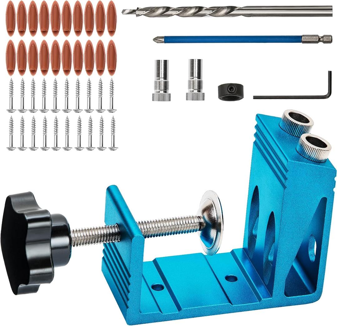 Pocket Hole Jig Kit Dowel Drill Joinery Screw Kit Carpenters Wood Woodwork Guides Joint Angle Tool All-In-One Drill Hole System Set -Upgrade Version