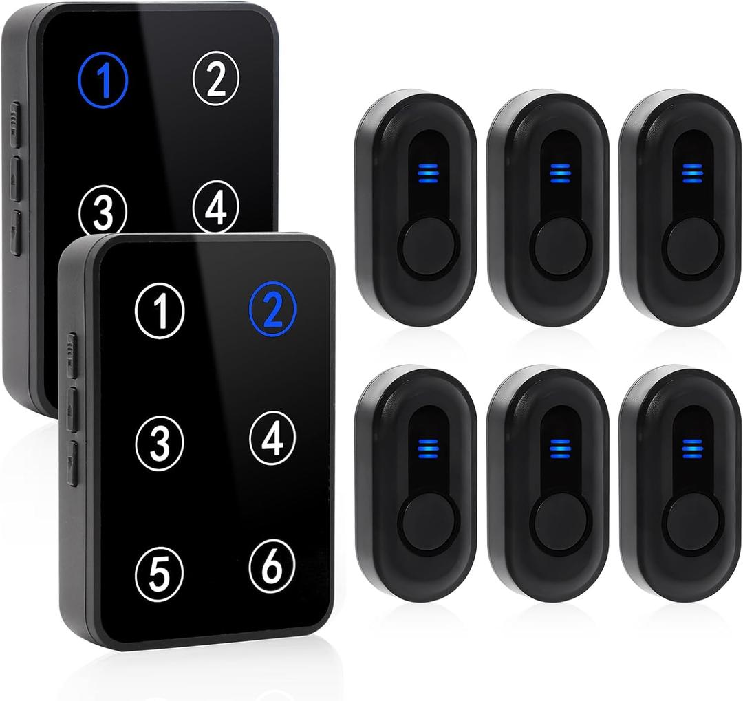 Wireless Caregiver Pager Call Button Nurse Call System 500Ft Range with LED Number Display for Elderly/Patient/Disabled at Home/Hospital/Clinic(6 Waterproof Call Button & 2 Receiver)
