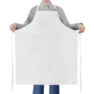 L'VOW Studio Extra Large Apron for Men Adjustable Bib Aprons with 2 Pockets Cooking Kitchen Women Chef Water & Oil Resistant (1 Pack, White)