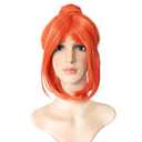 13" Synthetic Orange Hair Short Straight Bob wig with Bangs with One Hair Bun Wig Heat Resistance Fiber Wig for Daily Use, Cosply, Parties and Halloween