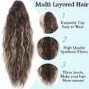 Ponytail Extension, Claw Clip on Pony tails Hair Extension for Women 22 Inch Long Wavy Curly Fake Ponytail Clip in Hair Pieces for Women Fluffy Natural Looking (Dark Chestnut with Blonde Highlights)