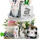 8pcs Spring [Easter] Bunny Gnome Tiered Tray Decorations, Buffalo Plaid, Plush, Black Check Carrot , 3D Wood Signs, Bead Garland, Farmhouse Kitchen Table Decor