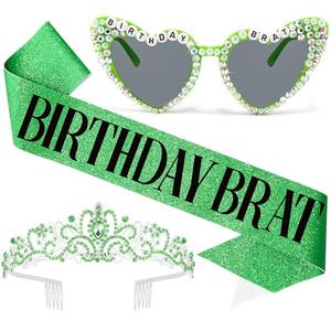2 x Vovii Brat Party Decorations for Women, Birthday Brat Sash, Heart-shaped Sunglasses and Rhinestone Crown for Birthday Accessories Party Favors Supplies