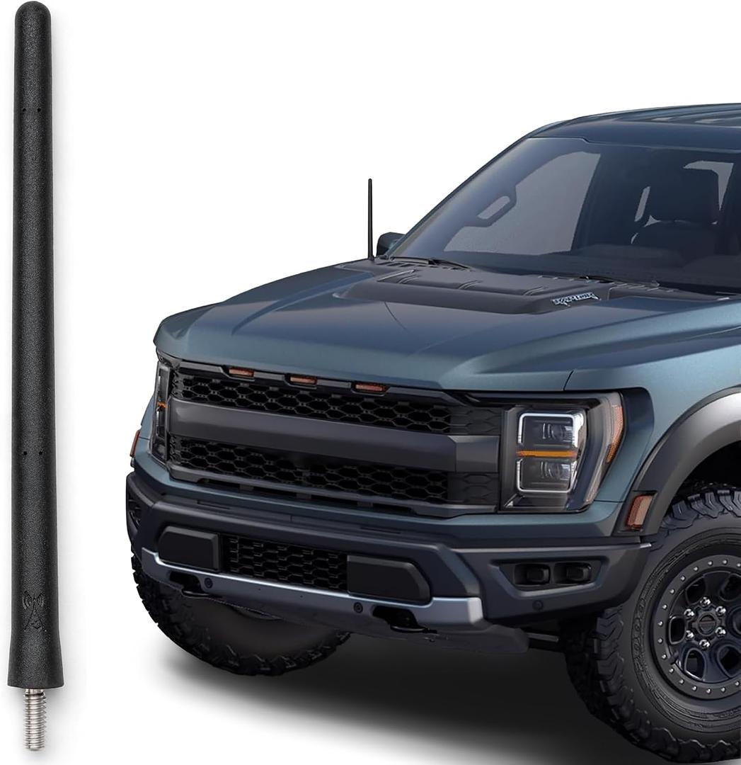 AntennaMastsRus Short Rubber Antenna for Ford F-150 (2009-2026) - Bronco (21-26) USA Stainless Threading, 6 3/4 Inch Truck Accessory, Car Wash Safe, Easy Installation, Enhanced Reception w/Copper Coil