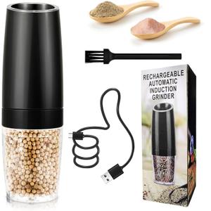 Gravity Electric Salt and Pepper Grinder, Automatic Pepper Mill, USB Rechargeable, Adjustable Coarseness, One-handed Operation, Ceramic Burr, Refillable, Auto Grinders with LED Light (Regular size, Gravity Model/1pcs)