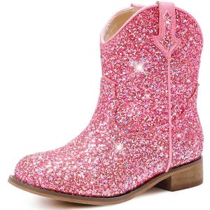 Toddler Girls Cowgirl Boots Pink Cowboy Boot for Kids Western Ankle Boys Cowgirl Boot Size 8 Horse Riding Shoes Birthday Party Wedding (M7111 Sequin Pink 8)