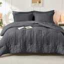 Seersucker 
California King
Comforter Set 3 Pieces, Lightweight Bedding Sets for All Seasons with 1 Soft Down Alternative Comforter and 2 Pillow Shams, Dark Grey