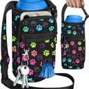 Portable Dog Water Bottle Carrier Bag for PupFlask 27oz - Travel Bottle Purse with Phone Pocket Strap, Pet Water Bottle Holder Cover Sling for Easy Walking Hiking (No Water Bottle) (Colors Paw Print)
