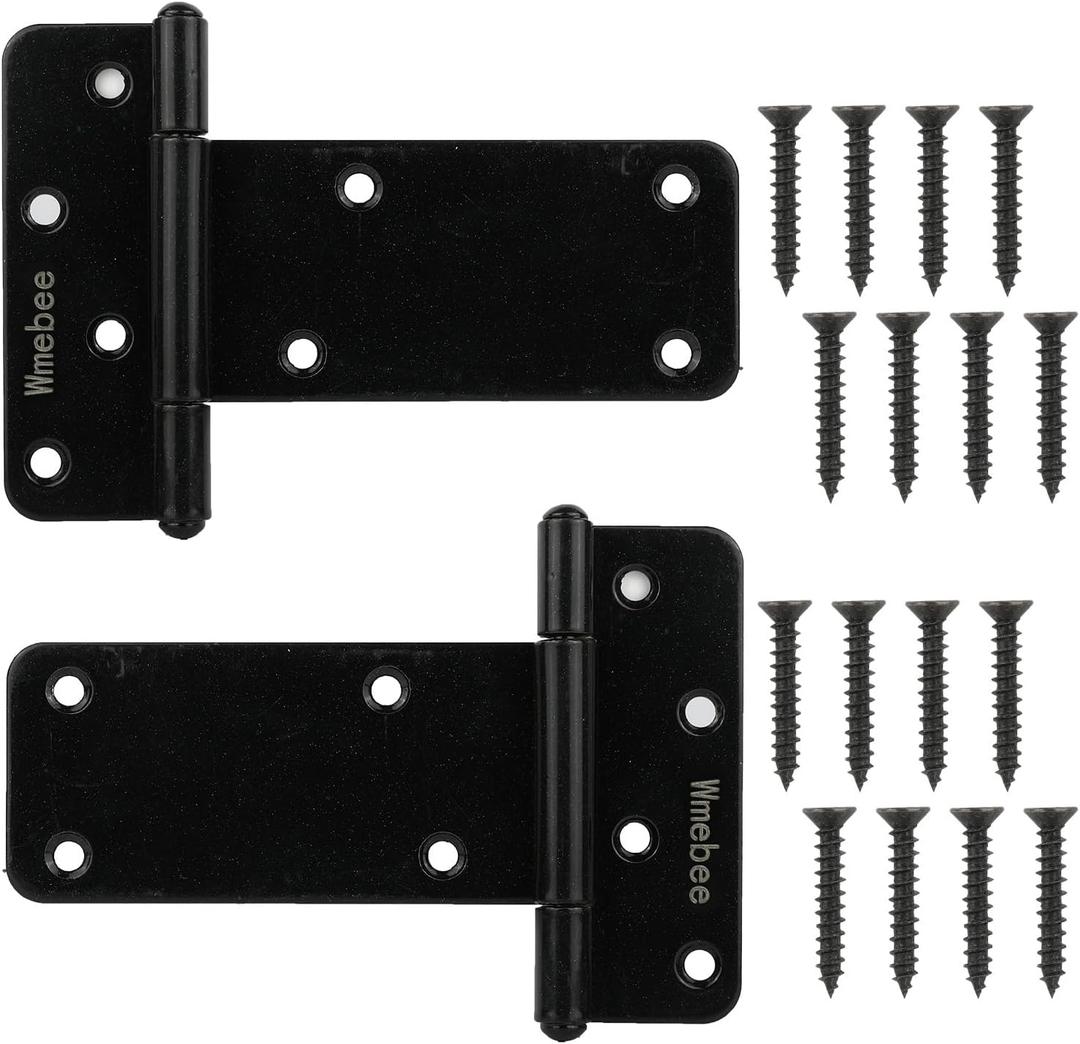 5in T-Strap Shed Door Hinges,2 Pack Heavy Duty Tee Hinge, T-Gate Hinges, Gate Strap Hinges, Black Wrought Hardware for Wooden Fences, Barn Door, Shed Doors (Black, 5 in -2 pcs)