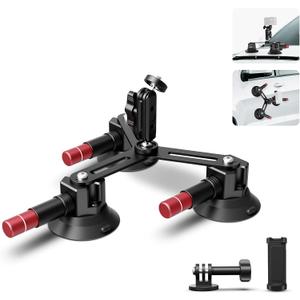 Neewer Triple Suction Cup Camera Car Mount [Simplified] with Phone Holder & Action Camera Adapter Compatible with iPhone GoPro OSMO Action Pocket 4 3 2 Hero 12 11 10 Insta360 Samsung, CA067