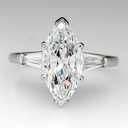 DCFSHEE Classic Platinum Plated Marquise Cut and Baguette CZ Cubic Zirconia Engagement Ring 3-Stone Wedding Promise Rings for Her (US Size 6)