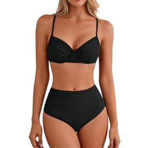 Jolefille Women High Waisted Bikini Sets Underwire Push Up Swimsuit 2 Piece Tummy Control Bathing Suits Teens Swim Suit 2026 (Medium)