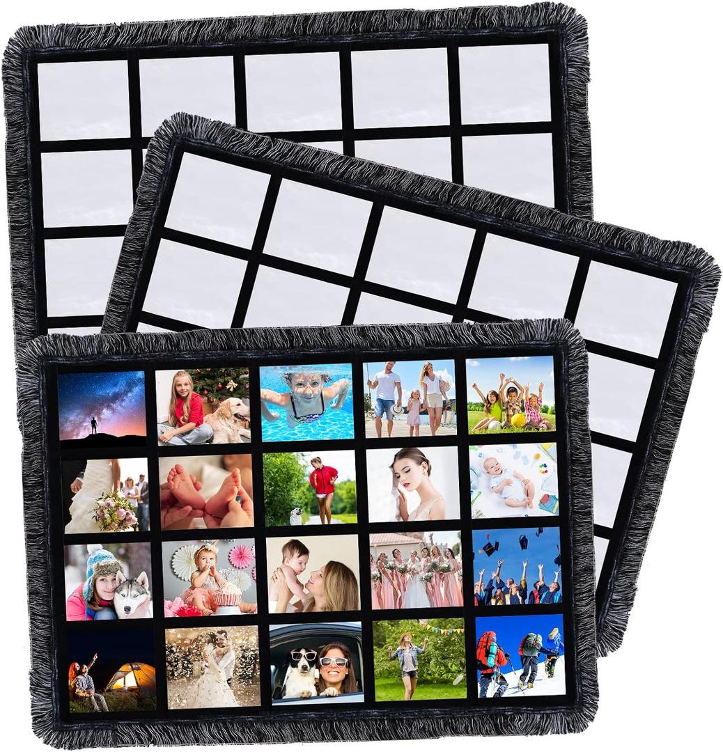 Kinlop 3 Pcs 40 x 60 Inch Sublimation Blanks Throw Blanket with Printable Sublimation for Heat Press with Tassel Fuzzy Picture Photo Blanket for DIY Sofa Couch Bed Home(20 Panel)