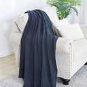 BOURINA Navy Throw Blanket 50x60 Inches Throw Textured Solid Soft Sofa Throw Couch Cover Knitted Decorative Blanket