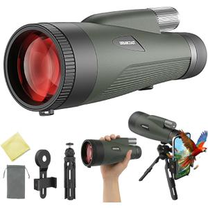 15x65 Monoculars for Adults High Powered - Monocular Telescope with Phone Adapter & Tripod - Super Bright Waterproof Monocular with BAK4 Prism & FMC Lens - Monoculars for Bird Watching Travel Hiking