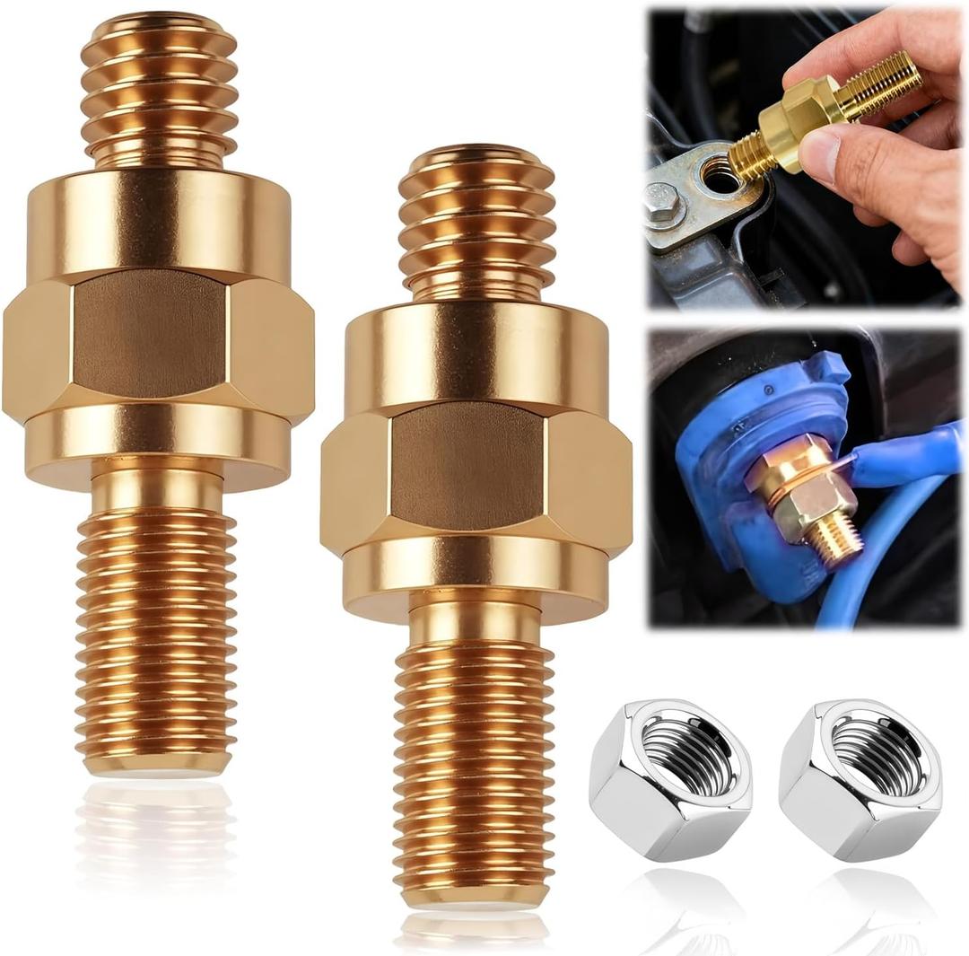 Side Post Battery Terminal Bolt 2 Set 3/8"-16&3/8"-24 Brass Standard Battery Side Post Long Stud Side Post to Top Post Battery Adapter Bolt Compatible with GM Post