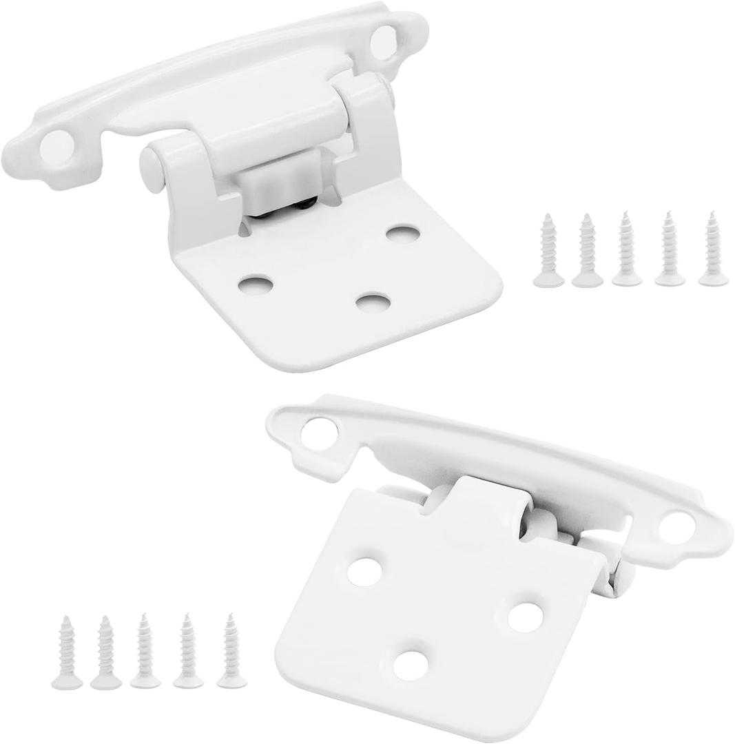 1/2" White Overlay Cabinet Hinges, 30 Pack (15 Pairs) Self Closing Flush Face Mount Cabinet Hardware Hinges for Kitchen Cabinet Doors