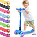 Hurtle Mini Kickboard 3 Wheel Scooter for Kids Ages 2-5 – Lean-to-Steer Toddler Scooter with Light-Up LED Wheels, Adjustable Height & Rear Foot Brake for Boys & Girls, Anti-Slip, Indoor/Outdoor