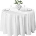 VidaFete 120inch Round Tablecloth Polyester Table ClothStain Resistant and Wrinkle Polyester Dining Table Cover for Kitchen Dinning Party Wedding Rectangular Tabletop Buffet Decoration(White)
