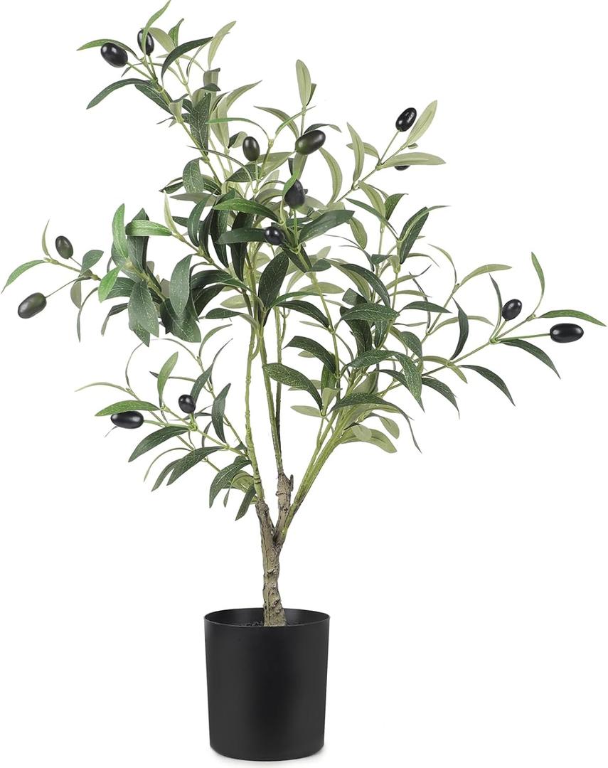 YOLEO Artificial Olive Tree 2FT Tall Faux Silk Plant for Home Office Decor Indoor Small Fake Olive Tree with Lifelike Olive Fruits