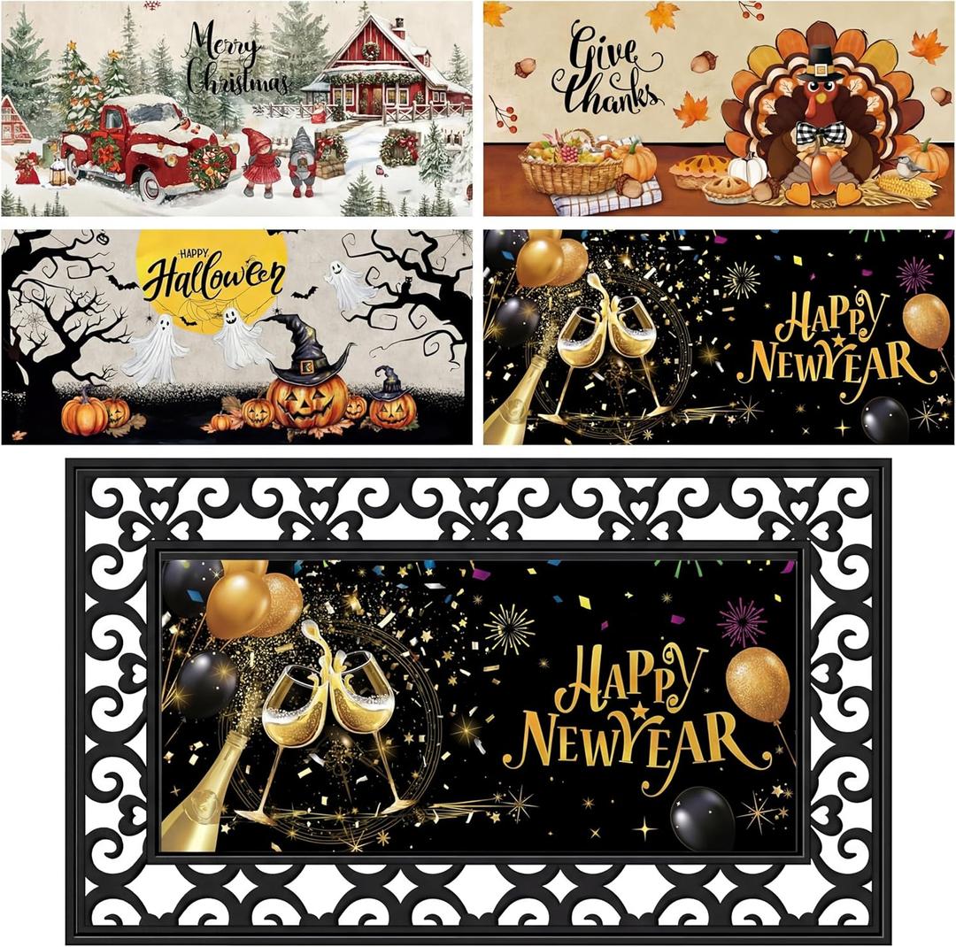 Tinideya Doormat Inserts Seasonal Entrance Doormats Spring Summer Interchangeable Welcome Doormats Welcome Mat for Holiday Front Door Entrance Decor, 22 x 10 Inches(No Frame)(Holiday)