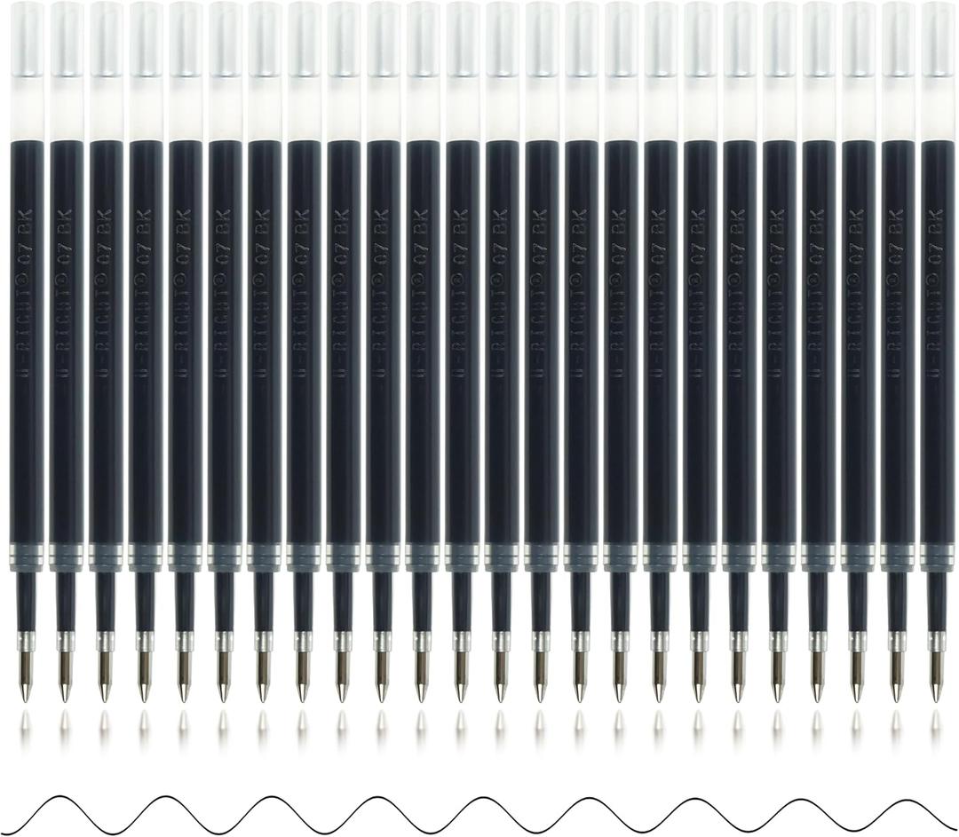 24 Pcs Retractable Black Gel Ink Refills, 0.7 mm Point Black Ink