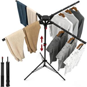 Clothes Drying Rack Foldable, Laundry Drying Rack Collapsible Space-Saving Tripod Clothing Drying Stand for Indoor/Outdoor with Folding Button, Height Adjustable